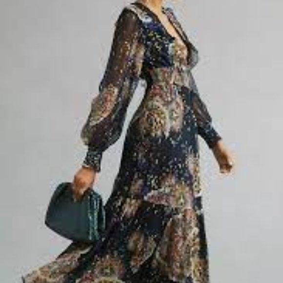 By Anthropologie Smocked V-Neck Maxi Dress - Picture 3 of 7